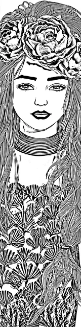Free colorable bookmarks of a woman in a plant themed outfit